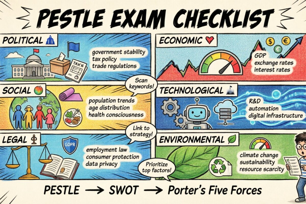 PESTLE-Analyse-Checkliste zur Prüfungsvorbereitung