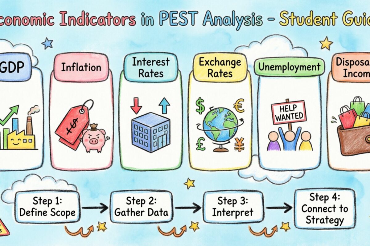 PEST分析ガイド：PEST分析における経済指標：学生用ガイド