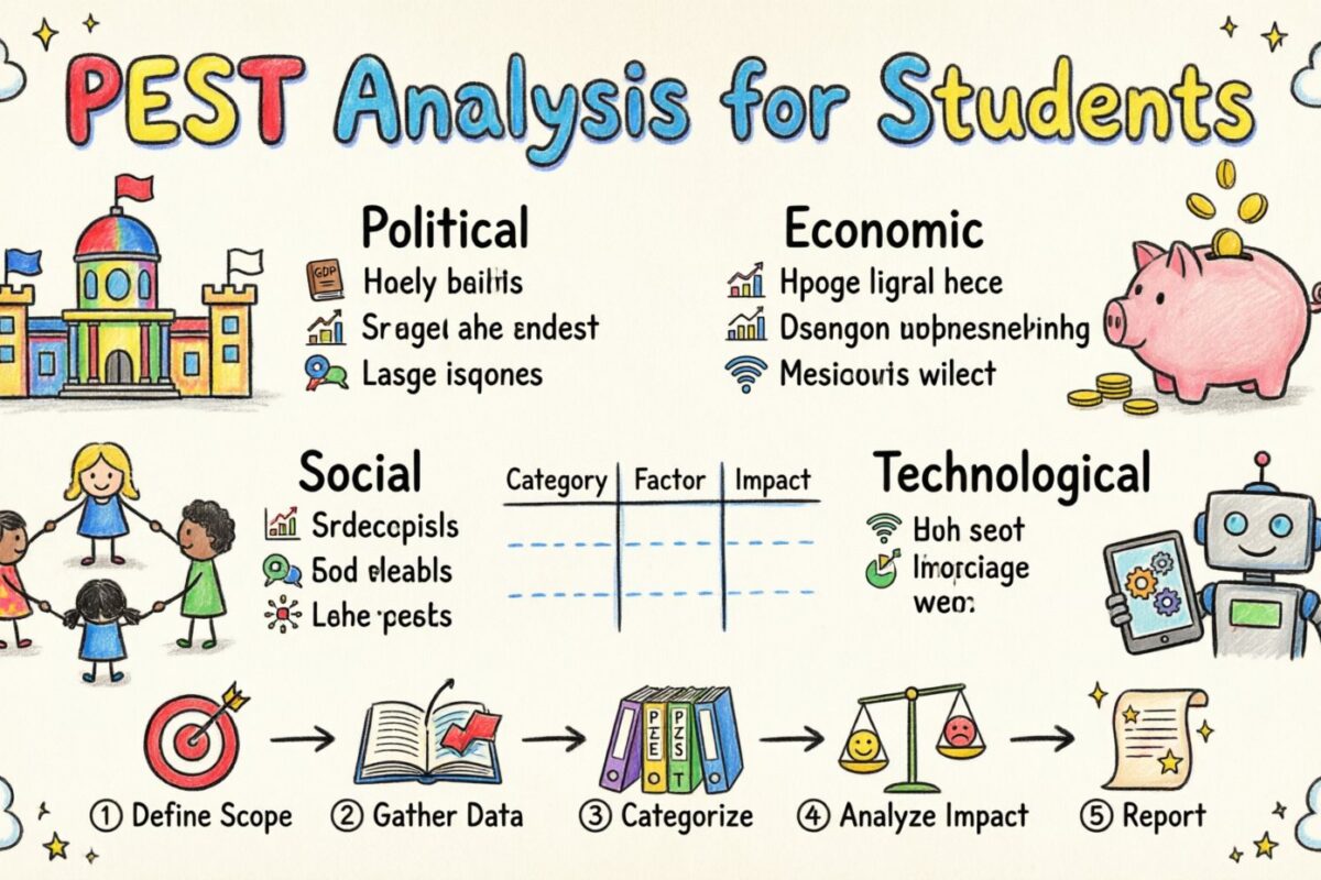 PEST分析テンプレート：学生向けステップバイステップフレームワーク