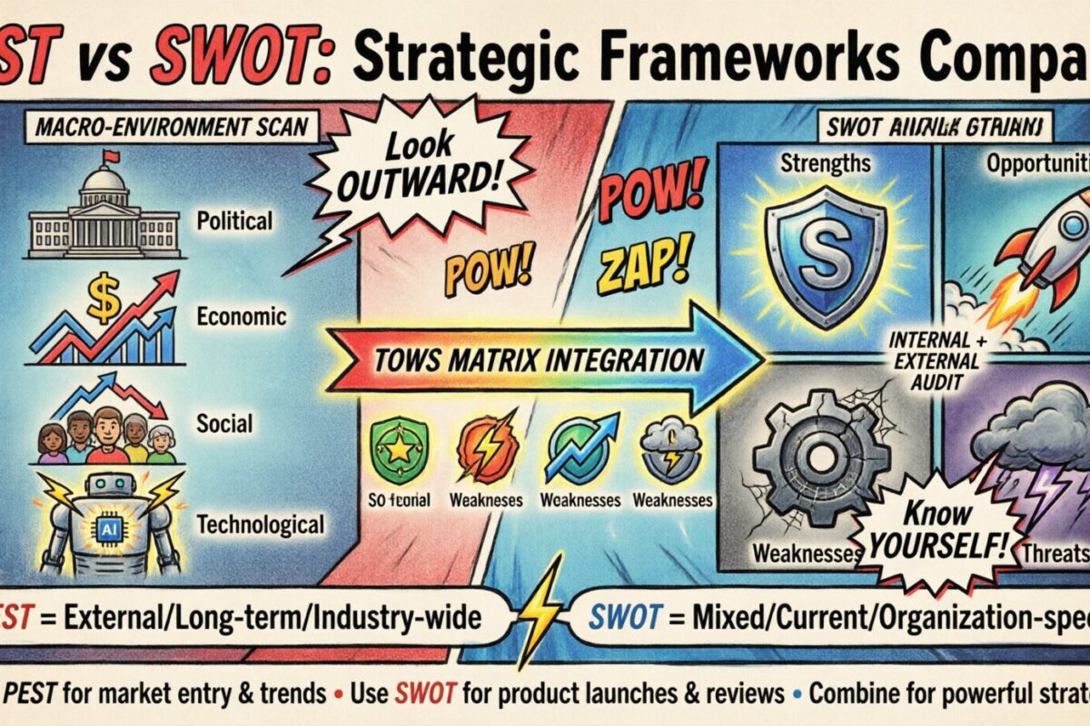 So sánh PEST và SWOT: Giải thích sự khác biệt về khung mô hình